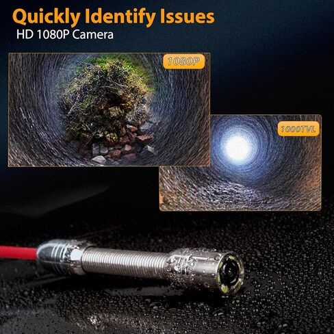 DVR Pipe Inspection Camera System, 7-Inch HD Screen, 30M/100FT Cable, Sewer Camera 1080P Full HD Recording, Drain Pipeline Endoscope with LED Lights, Waterproof IP68 Borescope 32GB SD Card Storage in Saudi Arabia