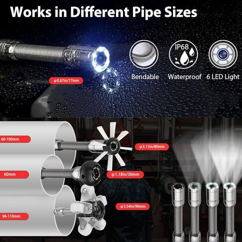DVR Pipe Inspection Camera System, 7-Inch HD Screen, 30M/100FT Cable, Sewer Camera 1080P Full HD Recording, Drain Pipeline Endoscope with LED Lights, Waterproof IP68 Borescope 32GB SD Card Storage in Saudi Arabia