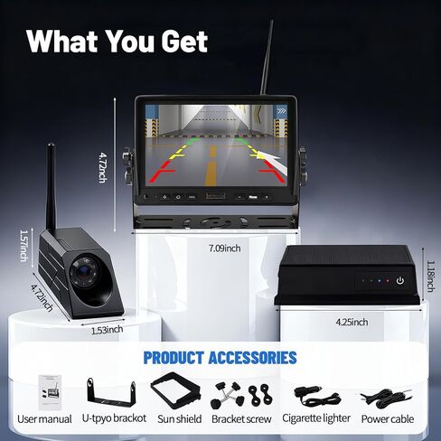 HD 720P Wireless Camera with 7-inch Display, Supports Video Recording, for Forklift Safety Loading and unloading Monitoring System, with Magnetic Bottom of The Camera in Kuwait