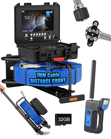 Sewer Camera with 512Hz Locator, 9" 1080P DVR Monitor, 164ft 7MM Cable, Self Leveling Sewer Camera w/Meter Counter, 23mm Probe, 32GB SD, 12 LEDs, Waterproof Drain Pipe Camera for Plumbing Inspection in Saudi Arabia