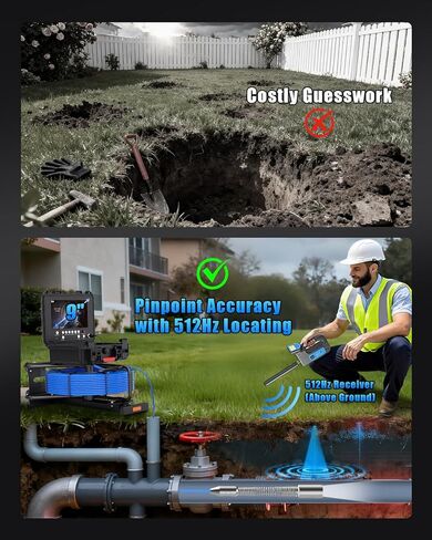Sewer Camera with 512Hz Locator, 9" 1080P DVR Monitor, 164ft 7MM Cable, Self Leveling Sewer Camera w/Meter Counter, 23mm Probe, 32GB SD, 12 LEDs, Waterproof Drain Pipe Camera for Plumbing Inspection in Saudi Arabia