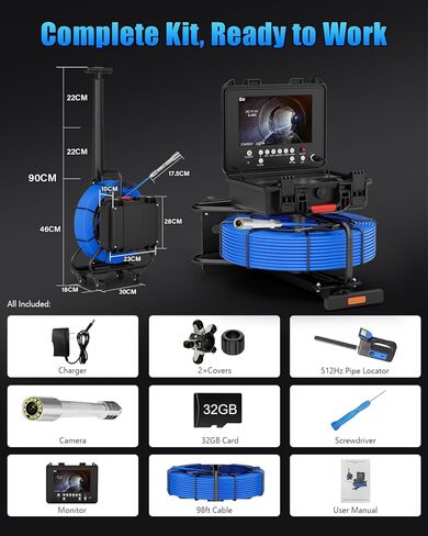 Sewer Camera with 512Hz Locator, 9" 1080P DVR Monitor, 164ft 7MM Cable, Self Leveling Sewer Camera w/Meter Counter, 23mm Probe, 32GB SD, 12 LEDs, Waterproof Drain Pipe Camera for Plumbing Inspection in Saudi Arabia
