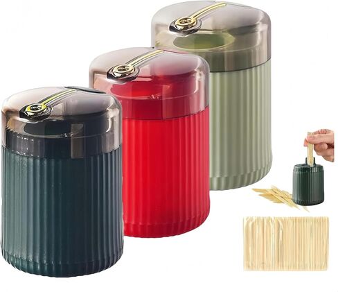 3PCS Pop-Up Automatic Toothpick Dispenser，plastic tooth pick holder dispenser,toothpick dispenser,Push-Button Portable Toothpick Holder, for Home & Outdoor Use(Dark green, light green, red) in Saudi Arabia