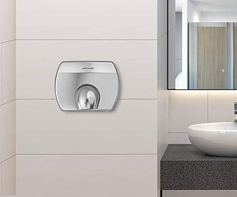 JETWELL مجفف الأيدي التجاري المدمج الأنيق، الرياح الدافئة الأوتوماتيكية عالية السرعة، غطاء من الفولاذ المقاوم للصدأ، AC110V-130V JW2830 in Kuwait