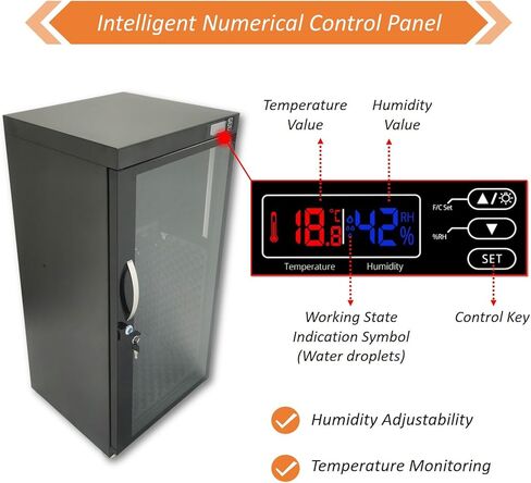 Musical Instrument Dry Cabinet, 35-60% RH Humidifying & Dehumidifying Smart Control for Guitar, Bass, Violin, with Digital Display & Key Lock, Professional Storage Case, 110V in Saudi Arabia