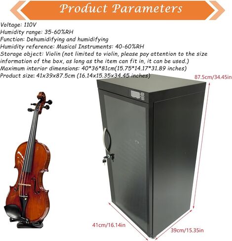 Musical Instrument Dry Cabinet, 35-60% RH Humidifying & Dehumidifying Smart Control for Guitar, Bass, Violin, with Digital Display & Key Lock, Professional Storage Case, 110V in Saudi Arabia