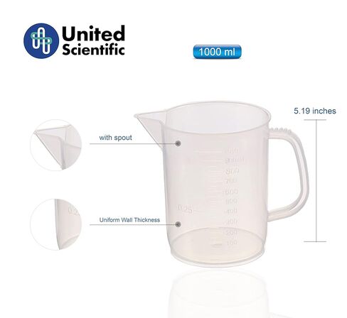 United Scientific™ Polypropylene Pitchers 81122 | Polypropylene Short Form Pitchers | 1000ml (32oz) Capacity | 50ml Graduations| Beakers with handle spout | 1000mL (Pack of 6) in Saudi Arabia