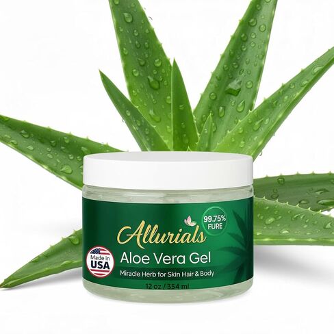 Allurials 99.75% Pure & Organic Aloe Vera Gel - Made in USA, Clinically tested & Dermatologist approved, Hydrates & Heals Dry & Damaged Skin & Hair- 12 Oz in Kuwait