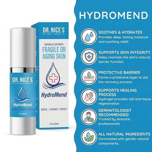 DR. NICE'S HydroMend for Seniors | for Chronic Wounds, Thin, Fragile or Dry Skin, Minor Cuts, Bumps and Bruises, Scrapes, Wounds, Chafe, Burns | Topical First-aid Hydrogel (30 ML) in Saudi Arabia