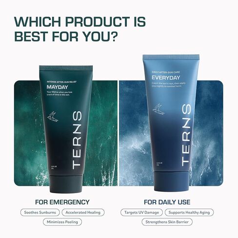 TERNS Mayday Intensive After Sun Gel Cream, Cooling Skin Care for Sunburn Relief, 3X Marine Bioactive Complex with Niacinamide, Squalane, Shea Butter & Aloe, Travel Size, Fragrance Free, 2 Fl Oz in Kuwait
