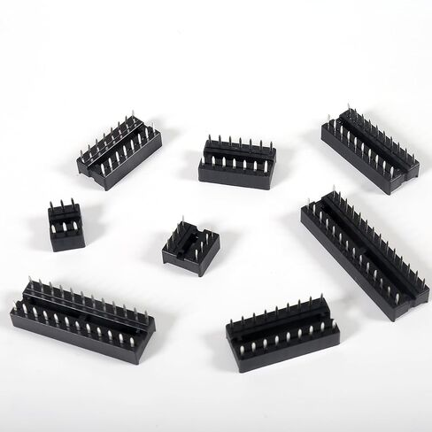 66pcs 2.54 mm Pitch DIP IC Sockets Adaptor Assortment Kit 6 8 14 16 18 20 24 28 Pin for R&D Debugging, Batch Equipment Maintenance, or DIY Projects. in Saudi Arabia
