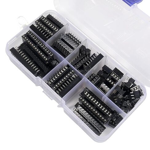 66pcs 2.54 mm Pitch DIP IC Sockets Adaptor Assortment Kit 6 8 14 16 18 20 24 28 Pin for R&D Debugging, Batch Equipment Maintenance, or DIY Projects. in Saudi Arabia