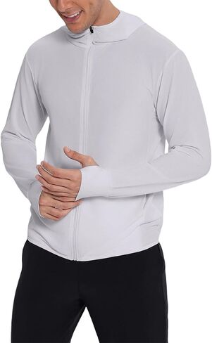 Mens UPF 50+ Full Zip up Sun Protection Hoodie Jacket Long Sleeve Lightweight UV Jacket Shirts for Swim Hiking Fishing in Saudi Arabia