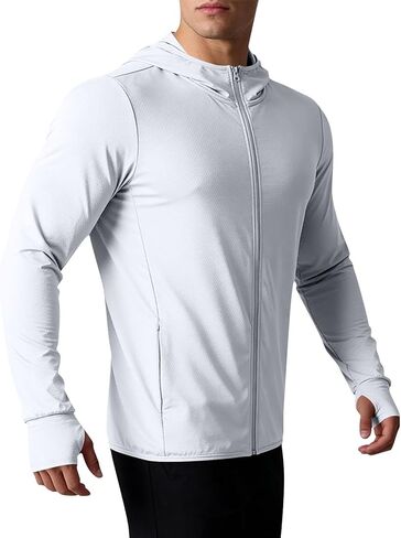 Mens UPF 50+ Sun Protection Hoodie Long Sleeve Sun Shirt Zip up Lightweight UV Jacket Running Fishing Hiking Outdoor in Saudi Arabia