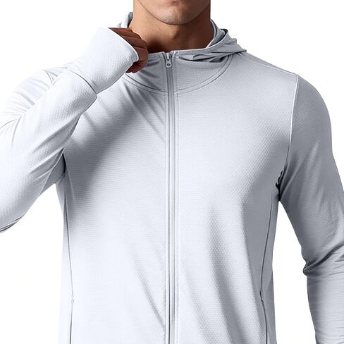 Mens UPF 50+ Sun Protection Hoodie Long Sleeve Sun Shirt Zip up Lightweight UV Jacket Running Fishing Hiking Outdoor in Saudi Arabia