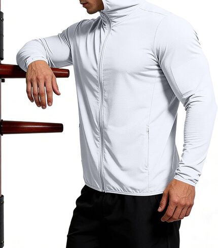 Mens UPF 50+ Sun Protection Hoodie Long Sleeve Sun Shirt Zip up Lightweight UV Jacket Running Fishing Hiking Outdoor in Saudi Arabia