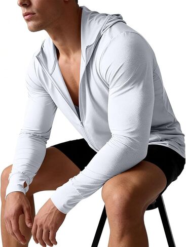Mens UPF 50+ Sun Protection Hoodie Long Sleeve Sun Shirt Zip up Lightweight UV Jacket Running Fishing Hiking Outdoor in Saudi Arabia