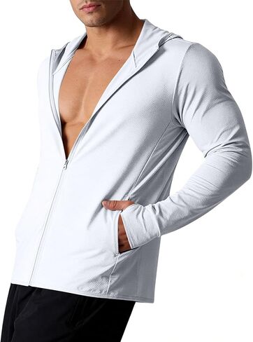 Mens UPF 50+ Sun Protection Hoodie Long Sleeve Sun Shirt Zip up Lightweight UV Jacket Running Fishing Hiking Outdoor in Saudi Arabia