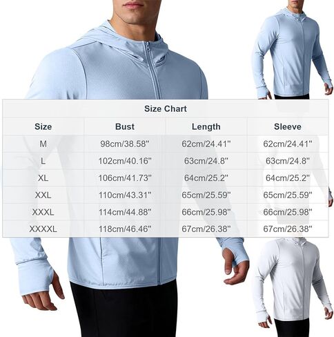 Mens UPF 50+ Sun Protection Hoodie Long Sleeve Sun Shirt Zip up Lightweight UV Jacket Running Fishing Hiking Outdoor in Saudi Arabia