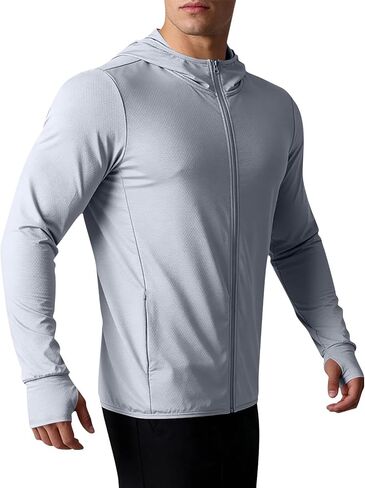 Mens UPF 50+ Sun Protection Hoodie Long Sleeve Sun Shirt Zip up Lightweight UV Jacket Running Fishing Hiking Outdoor in Saudi Arabia
