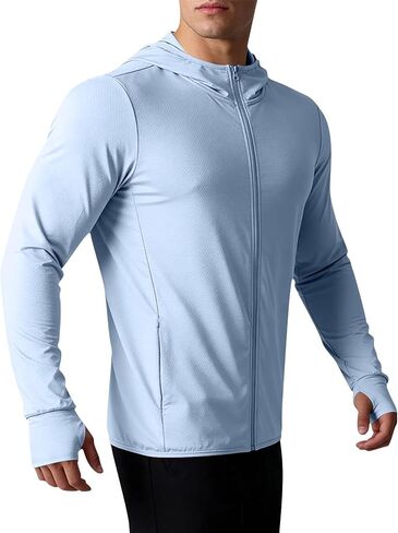 Mens UPF 50+ Sun Protection Hoodie Long Sleeve Sun Shirt Zip up Lightweight UV Jacket Running Fishing Hiking Outdoor in Saudi Arabia
