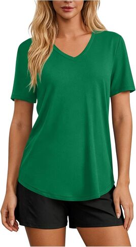 Women's Athletic Sun Shirts Short Sleeve Running Tops Hiking Workout V Neck Tops UPF 50+ Quick Dry Lightweight Shirts in Saudi Arabia