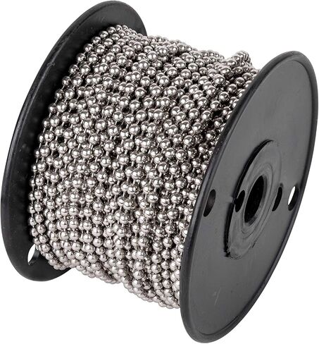 سلسلة كرات من الفولاذ المقاوم للصدأ رقم 10 بكرة بطول 100 قدم | 4.8 ملم في القطر | رائعة للاستخدام في ستائر وظلال النوافذ العمودية، وتطبيقات السباكة والاحتفاظ in Kuwait