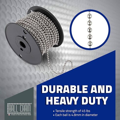 Number 10 Stainless Steel Ball Chain 100 Feet Spool | 4.8 mm in Diameter | Great for Vertical Window Blinds and Shades, Plumbing and Retention Applications in Saudi Arabia