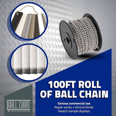 Number 10 Stainless Steel Ball Chain 100 Feet Spool | 4.8 mm in Diameter | Great for Vertical Window Blinds and Shades, Plumbing and Retention Applications in Saudi Arabia