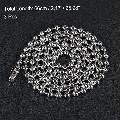 Pull Chain Extension, 26 Inch Long 0.13 Inch Diameter Beaded Link with Connector for Chandelier Light Craft Making, 304 Stainless Steel, Pack of 3 in Saudi Arabia