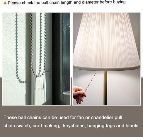 Pull Chain Extension, 26 Inch Long 0.13 Inch Diameter Beaded Link with Connector for Chandelier Light Craft Making, 304 Stainless Steel, Pack of 3 in Saudi Arabia