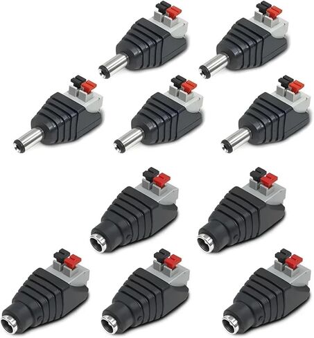 fengpeng 5Pairs Female Male DC Power Jack Connector No Screws Plug Adapter 5.5x2.1mm for LED Strip CCTV Camera(5pairs Long) in Kuwait