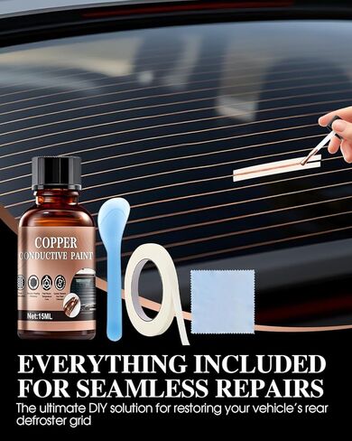 15 ML Rear Defroster Repair Kit, Copper Conductive Paint, Extremely High Conductivity & Fast-Curing & Strong Adhesion, Rear Window Defroster Repair Kit with Brush, Scraper, Masking Paper in Kuwait