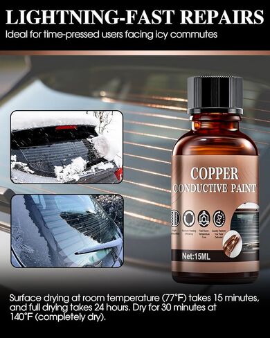 15 ML Rear Defroster Repair Kit, Copper Conductive Paint, Extremely High Conductivity & Fast-Curing & Strong Adhesion, Rear Window Defroster Repair Kit with Brush, Scraper, Masking Paper in Kuwait