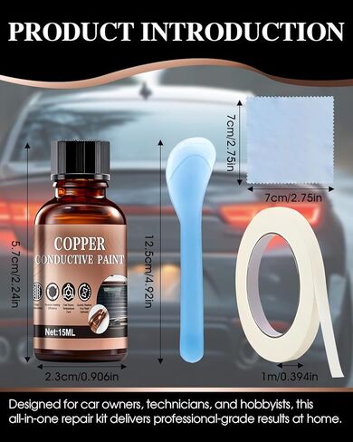 15 ML Rear Defroster Repair Kit, Copper Conductive Paint, Extremely High Conductivity & Fast-Curing & Strong Adhesion, Rear Window Defroster Repair Kit with Brush, Scraper, Masking Paper in Kuwait