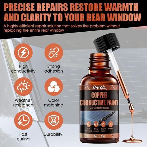 Conductive Paint, Copper Conductive Paint, Copper paint With Masking Tape and Scraper High Conductivity, Used to Repair Various Types of Damage to Automotive Rear Window Defroster Grilles, 0.33 oz in Kuwait