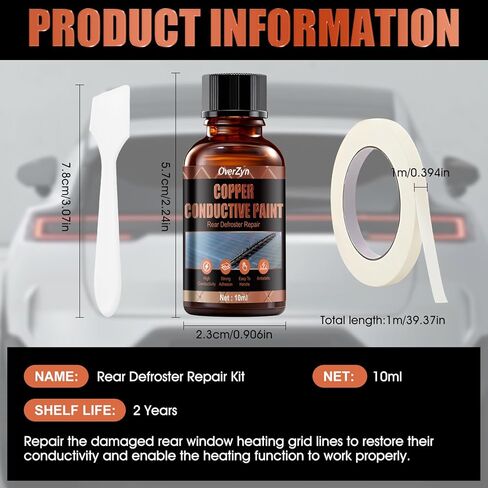 Conductive Paint, Copper Conductive Paint, Copper paint With Masking Tape and Scraper High Conductivity, Used to Repair Various Types of Damage to Automotive Rear Window Defroster Grilles, 0.33 oz in Kuwait