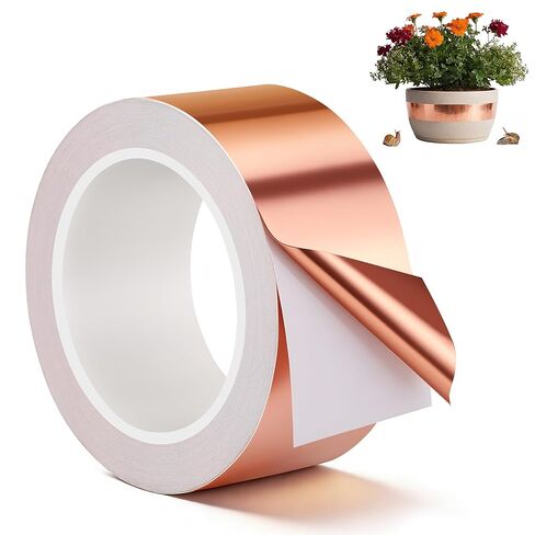 1 Pcs Copper Tape for Slugs and Snails, 1 Inch X 66 ft Copper Slug and Snail Barrier Tape, Non Toxic, Pet Safe, for Pots, Eaves, Gardens, Places Where Snails Might Climb in Saudi Arabia