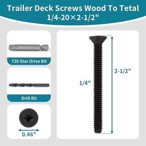 1/4-20 x 2-1/2" Trailer Deck Screws (100 Pack) | T30 Torx Star Drive for Wood to Metal | Flat Head, Self Tapping Floorboard Screws in Kuwait