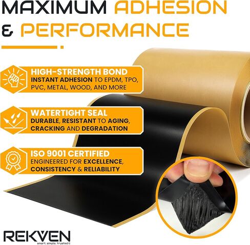 طقم شريط التماس المطاطي EPDM - 30 قدم × 6 بوصة - شريط بوتيل مزدوج الجوانب - لاصق ذاتي أسود لإصلاحات ختم ربط البطانة - يعمل مع EPDM TPO Hypalon والأغشية الأخرى in Kuwait