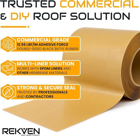 طقم شريط التماس المطاطي EPDM - 30 قدم × 6 بوصة - شريط بوتيل مزدوج الجوانب - لاصق ذاتي أسود لإصلاحات ختم ربط البطانة - يعمل مع EPDM TPO Hypalon والأغشية الأخرى in Kuwait