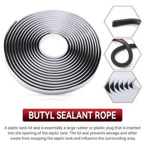 Butyl Sealing Rope Fits for Tuf-Tite and Polylok 5/16" x 20 ft - Flexible Adhesive Sealant for Septic Tank Riser Lids,Creates Watertight Seal,20 Foot Long Roll for Lid Installation in Saudi Arabia