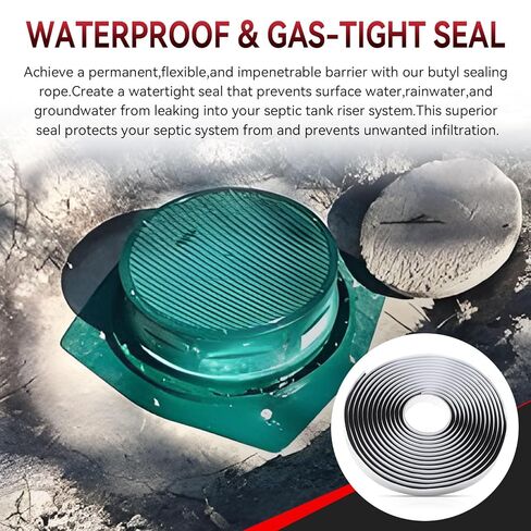 Butyl Sealing Rope Fits for Tuf-Tite and Polylok 5/16" x 20 ft - Flexible Adhesive Sealant for Septic Tank Riser Lids,Creates Watertight Seal,20 Foot Long Roll for Lid Installation in Saudi Arabia
