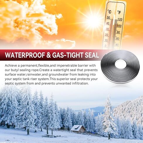Butyl Sealing Rope Fits for Tuf-Tite and Polylok 5/16" x 20 ft - Flexible Adhesive Sealant for Septic Tank Riser Lids,Creates Watertight Seal,20 Foot Long Roll for Lid Installation in Saudi Arabia