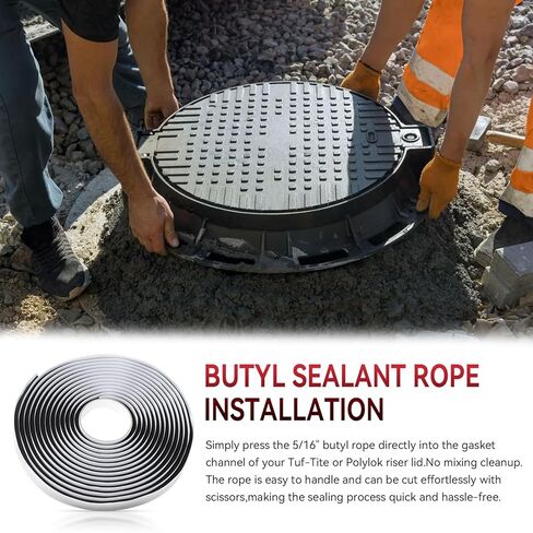 Butyl Sealing Rope Fits for Tuf-Tite and Polylok 5/16" x 20 ft - Flexible Adhesive Sealant for Septic Tank Riser Lids,Creates Watertight Seal,20 Foot Long Roll for Lid Installation in Saudi Arabia