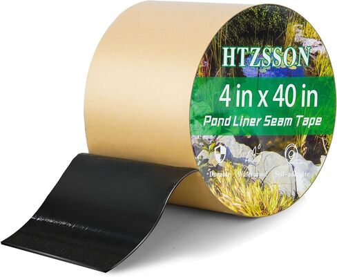 شريط التماس بطانة البركة 4 × 40 بوصة - شريط لاصق بوتيل مزدوج الجوانب لبطانات EPDM، رقعة إصلاح مقاومة للماء للبرك وبرك الأسماك وميزات المياه والمناظر الطبيعية الخارجية (أسود) in Kuwait