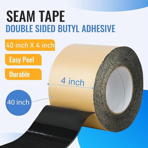 شريط التماس بطانة البركة 4 × 40 بوصة - شريط لاصق بوتيل مزدوج الجوانب لبطانات EPDM، رقعة إصلاح مقاومة للماء للبرك وبرك الأسماك وميزات المياه والمناظر الطبيعية الخارجية (أسود) in Kuwait