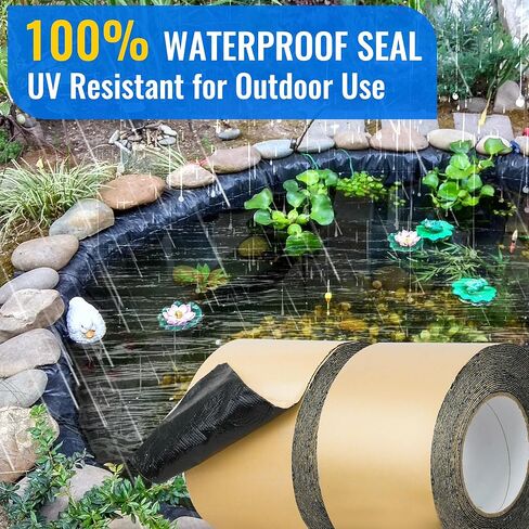 شريط التماس بطانة البركة 4 × 40 بوصة - شريط لاصق بوتيل مزدوج الجوانب لبطانات EPDM، رقعة إصلاح مقاومة للماء للبرك وبرك الأسماك وميزات المياه والمناظر الطبيعية الخارجية (أسود) in Kuwait