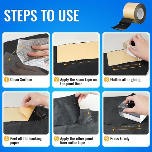 شريط التماس بطانة البركة 4 × 40 بوصة - شريط لاصق بوتيل مزدوج الجوانب لبطانات EPDM، رقعة إصلاح مقاومة للماء للبرك وبرك الأسماك وميزات المياه والمناظر الطبيعية الخارجية (أسود) in Kuwait