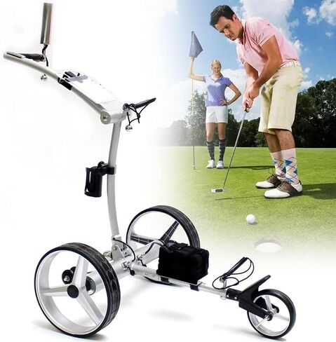 Electric 3-Wheel G-olf Trolley, Foldable Fits in Car Trunk, Go/Stop Memory, 30° Climbing, 12km/h Speed, 30° Climbing, Go/Stop Memory, 9 Speeds in Saudi Arabia